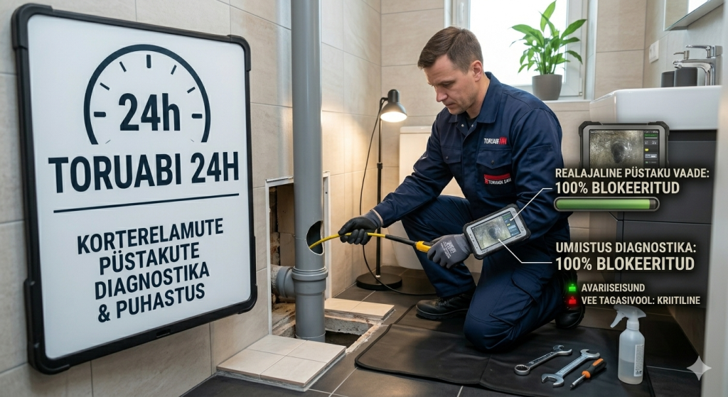 Torude puhastus ja kanalisatsiooni ummistuse likvideerimine korteris Tallinnas